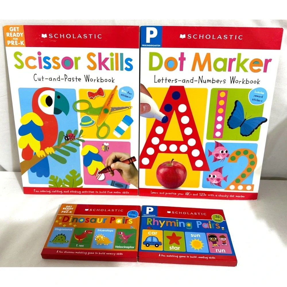 Scholastic Pre-K Scissor Skills & Dot Marker Workbooks Rhyming & Dinosaur Pairs